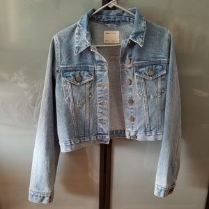 ASOS denim shrunken jacket in midwash blue